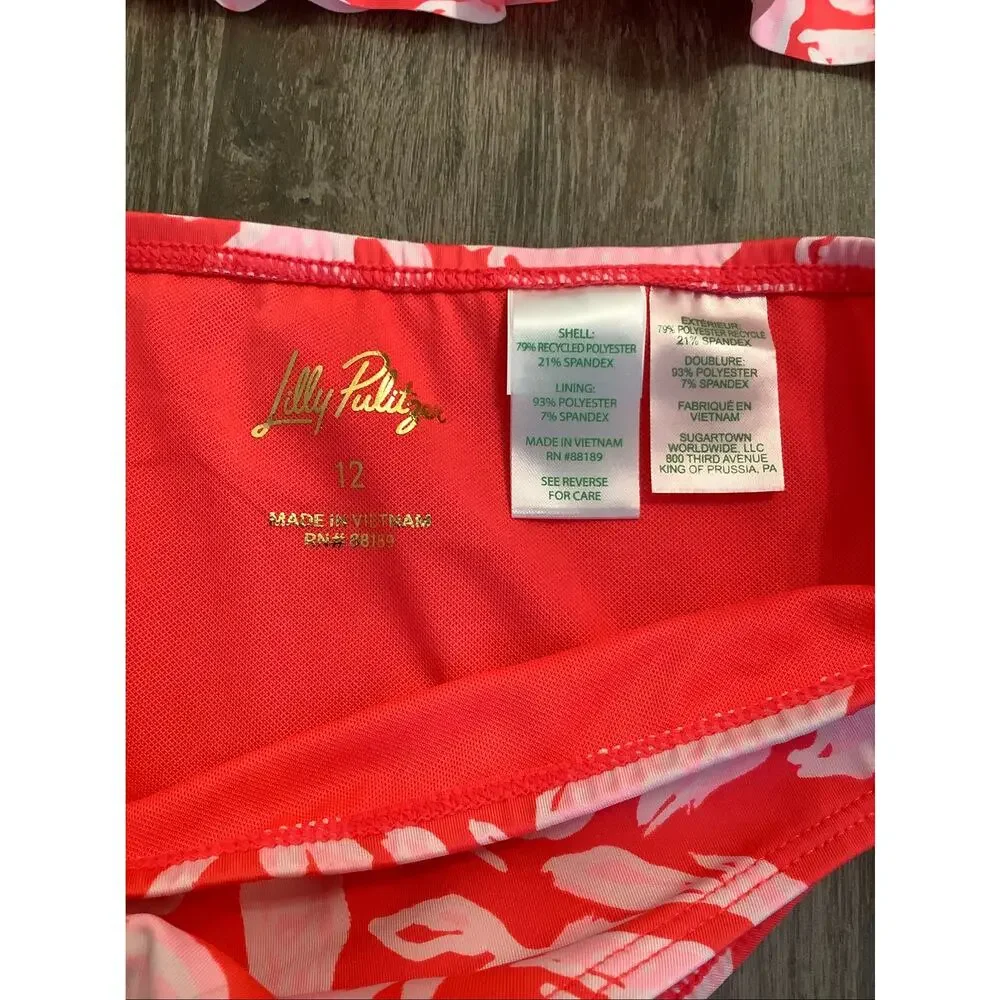 Lilly Pulitzer Girls 12 Cane Coral Crab UPF50+ Chrissy Bikini Set Swimsuit C20-2